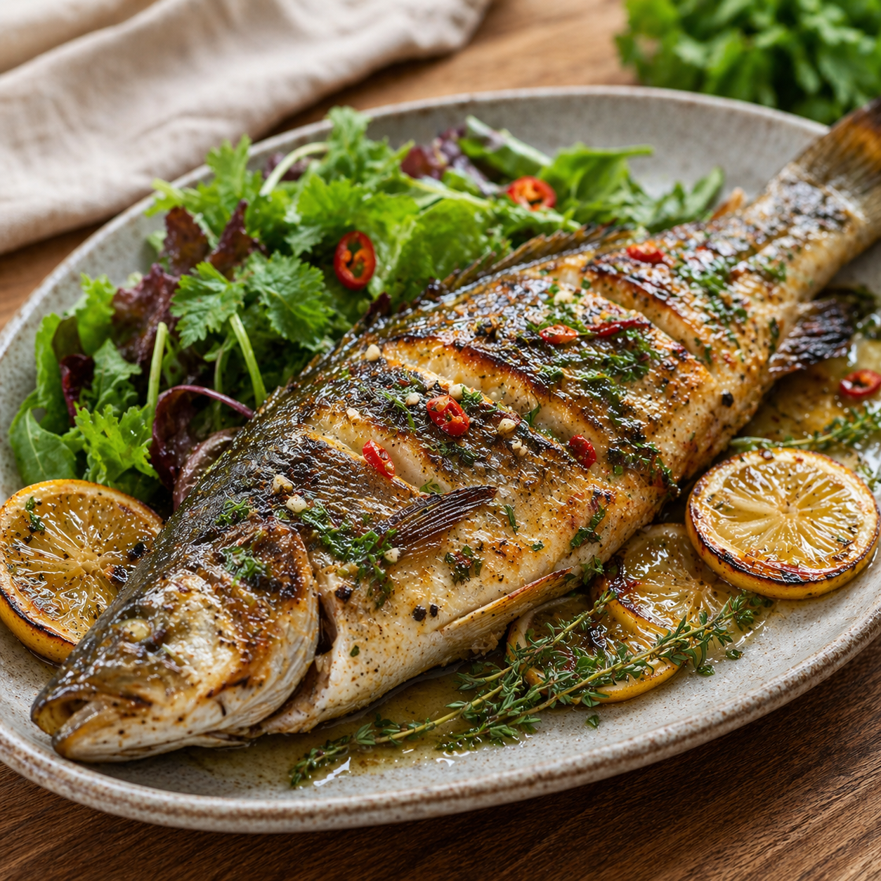 Grillitud koha marineeritud tšilliga